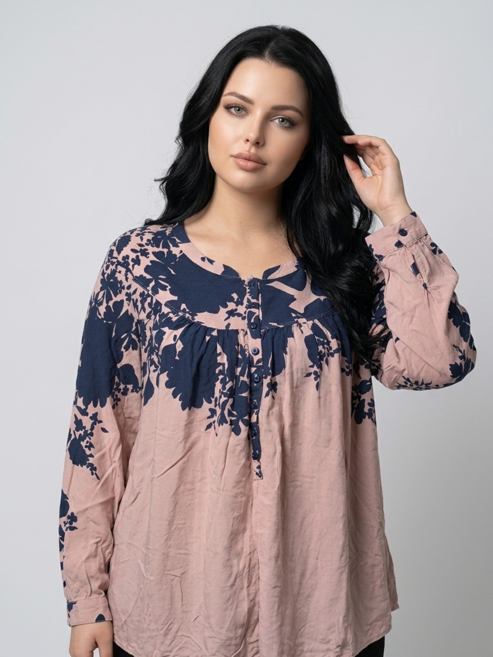 Maeve Anthropologie Pink and Navy Floral Yoke Tunic